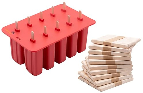 Zollner24 Set aus Silikonform für Stieleis inkl. Ersatzstiele - 500 Stück Holzstäbchen aus naturbelassenem Holz - 11x1 cm - umweltfreundlich