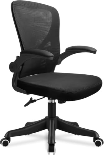 EOXCIIU Office Chair, Desk Chair with 360° Swivel, 90° Flip-up Armrest, Height Adjustable, Breathable Mesh Backrest, Computer Chairs for Home Office and Workplace