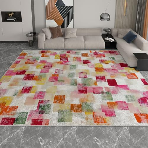 Genérico Alfombra Salon Patrón Abstracto De Retazos A Cuadros, Antideslizante Alfombras Lavables En Lavadora para Dormitorio Comedor Cocina Exterior Recibidor Pelo Corto 80 X 150 Cm Multicolor
