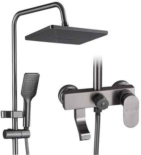 Inoxy 304 Duschsäule, mit Mischbatterie für Badezimmer, 26,5 x 26,5 cm, Handbrause, Edelstahl, Wandmontage, verstellbar, Handbrause, Badezimmer, Set, Dusche, Badewanne, Handbrause, Handbrause