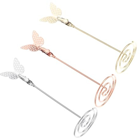 BESPORTBLE 3 Clips Porta Tarjetas de Mesa Metálicos en Forma de Soporte para Fotos y Notas Decoración para Bodas y Oficina Colores Dorado Plateado y Rosa Dorado