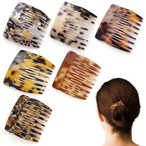 6er Set Französische Haarkämme Haarkamm zum Stecken Acryl Kamm für Dutt Hochsteckfrisur Fester Halt Vintage Design Seitenkamm Damen Haarzubehör für Alle Haartypen
