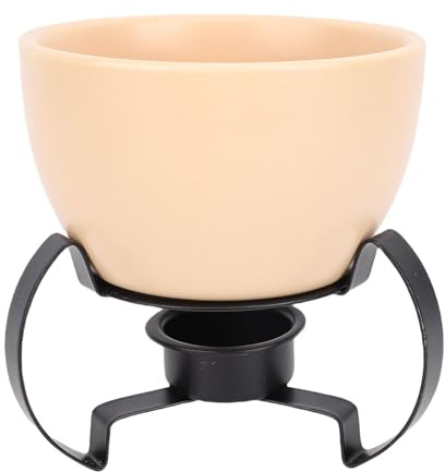 Phefop Ensemble de Caquelon à Fondue au Fromage, Pot à Fondue en Céramique de Style Européen avec Support en Métal Amovible Peint à la Main pour Faire Fondre le Fromage, les Desserts au (Beige)