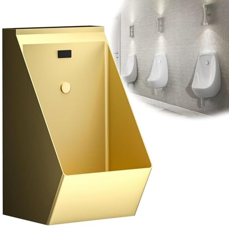 Urinoir automatique à capteur en acier inoxydable, urinoir commercial à chasse d'eau pour hommes, urinoir mural sans contact, adapté aux toilettes publiques, bars et hôtels.(Gold)