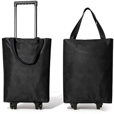 Zinueen Shoppingvagn, hopfällbar, 30 liter, 2-i-1 varukorg, modern, med väska, lätt shoppingvagn, upp till 25 kg, för camping, resor, snabbköp (svart)