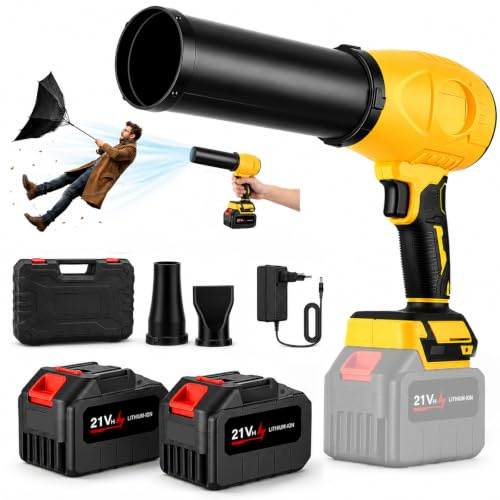 Soplador de Hojas con 2 Baterías 4.5Ah, Turbo Soplador Bateria 46000 RPM, para Jardín, Césped, Patio, Coche, Eliminación de Nieve y Polvo