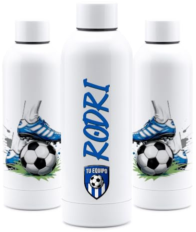 Botella de Agua Personalizada Fútbol Niños | Acero Inoxidable Térmica Doble Pared A Prueba de Fugas 500ml | Regalos Originales Cumpleaños Deportes Colegio (Futbol-8)