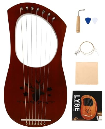 HINTRMENT 7-string Retro Lyre Harp Handheld Wooden Lyre Harp with Metal Strings Ancient Style String Instrument for Beginners