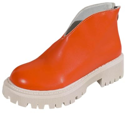 Generisch Bottines Chelsea à plateforme pour femme, bottines en cuir, bottes en cuir, bottes pour femme, bottes à tige large, pour loisirs, mariage, fête