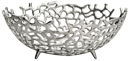 FineBuy Obstschale 46 x 46 x 19 cm Aluminium Silber Handmade | große Dekoschale für Obst, netzartiger Früchtekorb mit drei Füßen, luftiger Obstkorb für Früchte, stabile Metallschale