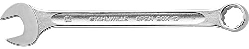 Stahlwille 40081313 Combination Spanners Open-Box No.13, Size 13mm, Metric, with 15 Degree Offset Ring End, Chrome Plated Finish, Length 160mm, Made in Germany