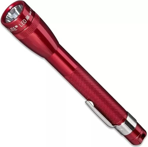 Mag-Lite LED Mini AAA Taschenlampe bis zu 84 Lumen, 12,5 cm, inkl. 2 Micro-Batterien und Taschenclip, rot, SP32036