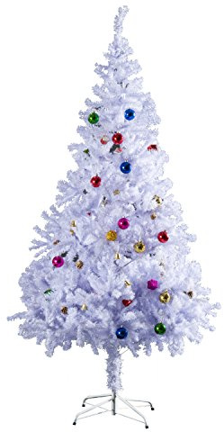 HOMCOM Árbol de Navidad 150cm Artificial Pino con Adornos Decorativos 48 Pcs y Soporte Metálico Color Blanco Árbol Realista para Decoración Navidad