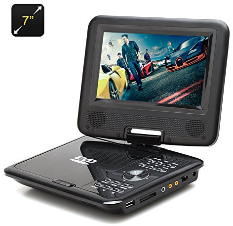 BW 7 Inch Portable DVD Player for Kids - Game Function, FM Radio, TV Antenna, Multi Format Support, Swivel Screen (Black)