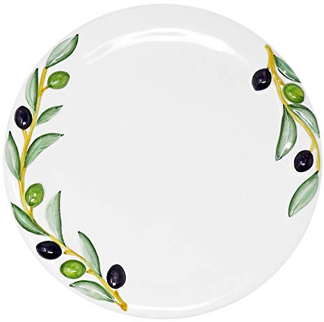 Lashuma Handgemachter Runder Essteller aus Italienischer Keramik, Großer Servierteller im Olivendesign, Platzteller 27 cm