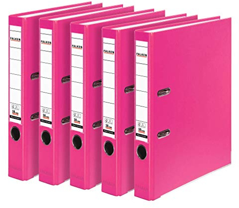 Original Falken 5er Pack PP-Color Kunststoff-Ordner. Made in Germany. 5 cm schmal DIN A4 Pastell-Farbe pink Vegan Ringordner Aktenordner Briefordner Büroordner Plastikordner Schlitzordner | Made in Germany Kunststoffbezug außen Papierbezug innen Vegan