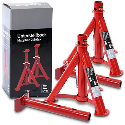 ATEC Germany ENVA 2X Unterstellbock Kfz & Caravan 2t, Stützbock Wohnwagen höhenverstellbar 277 mm – 365 mm, Klappbare Stütze Auto 2000 kg Traglast Wohnmobil Stützen