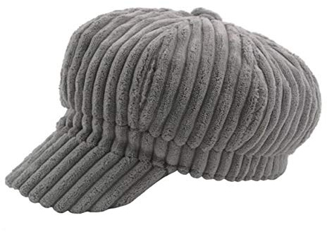 Chennuo d'hiver Casquettes Gavroche Souples Chaud en Velours côtelé Bérets Bonnet Chapeau Plate pour Dames (Gris)