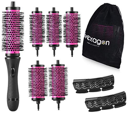 Hivexagon Bürsten Set Mit Abnehmbaren Rollen Rundes Styling Werkzeug, 6 Rollen 1 Griff 6 Clips, Klein Medium Groß