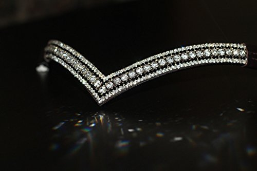 Equipride Schönes Stirnband in V-Form mit glitzernden Kristallen für Dressurzaumzeug, Black Leather, Pony ( 14 )