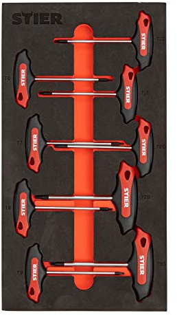 STIER T-Griff-Schraubendreher-Satz Torx TX15 - TX45 mm 6-teilig in Weichschaumeinlage (EVA), torx Schraubendreher Set, innensechskant t-Griff, Innensechskantschlüssel