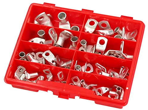 Kalitec 62x Rohrkabelschuhe 90° Gewinkelt Set 10-50 mm² M6 M8 Kupfer | Verzinnte Quetschkabelschuhe für Batterie, Photovoltaik & Speicher - 10, 16, 25, 35, 50 mm² Elektrolytkupfer im