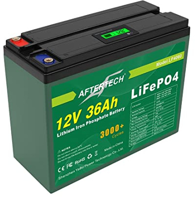AFTERTECH 12 V 36 Ah LIFEPO4 Paquete de batería recargable de litio hierro fosfato pila 3000+ ciclos profundos 12,8 V 460 wh