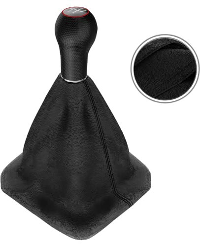 Schaltsack & Schaltknauf für VW Golf 2 3 4 Polo 6N für Passat 35i - 5 Gang - Schwarz - Rot - Schaltmanschette Schalthebel Manschette für Schaltung - Knauf Hebel für Schaltgetriebe 12mm - A0254-18