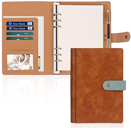 Toplive A5 PU Leder Notebook Binder Cover, 6 Ringe A5 Binder mit A5 Füllpapier, Reisebuch Personal Planner Cover Braun