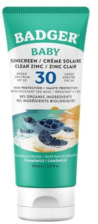 Badger Sunscreen Cream Baby, Clear Zinc – Crema solare – Protezione solare – Protezione solare per bambini – per pelli sensibili – 720406