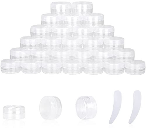 Lot de 25 récipients vides de 10 g avec couvercles, petits pots à échantillons avec 2 mini spatules pour maquillage, huiles, lotion, poudre, peinture, bijoux, baumes à lèvres (couvercle transparent)