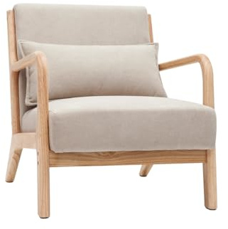 Miliboo Sessel aus hellem Holz und Stoff, Beige Derry