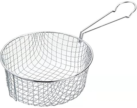 Royal Cuisine Stainless Steel Wire Chip Pan Basket Fish Frying Mesh Basket French Fries Deep Fryer Strainer-Lightweight Long Handled (19cm)