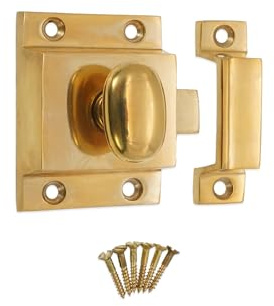 Infinity Decor Vintage Style Brass Kitchen Cupboard Catch with Thumb Turn Knob Polished Brass Finish Latch Lock – Ideal for Cabinet Desk Drawer Doors