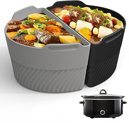Silicone Slow Cooker Liners Compatible With Crock Pot 6-8 QT,Slow Cooker Divider Allows Cooking Two Different Meals At Once Time, Reusable Silicone Divider Insert, Dishwasher Safe, BPA Free.