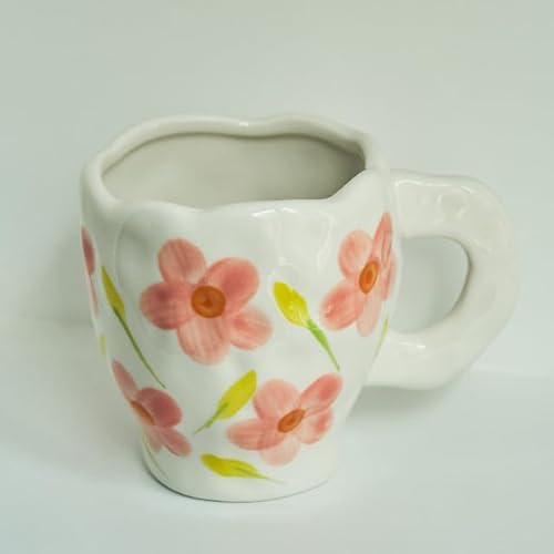MAIYO Taza Irregular Hecha a Mano Flores pintadas a Mano Taza de cerámica Taza de Desayuno Taza de café Tazas de té Lindas