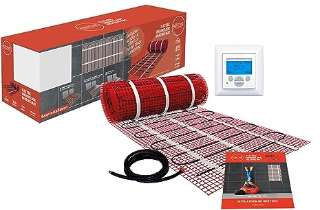 Klima 8.0m2 Electric Under Floor Heating Mat Kit 150w/m2 Output for Use Under Tile with Digital Thermostat Floors Easy Installation Can Be Cut and Shaped to Suit Any Dimensions Perfect Radiant