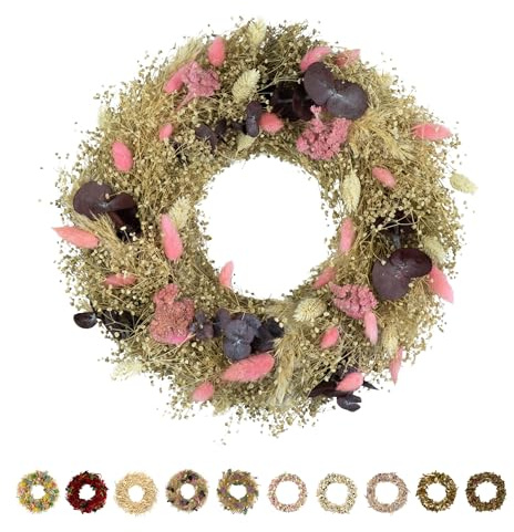 PHILARO Trockenblumenkranz Natur Ø 30cm - kein Plastik I Trockenblumen Premium Qualität aus Europa I Trockenblumen Kranz für Haustür, Wand und Tisch - Rosa