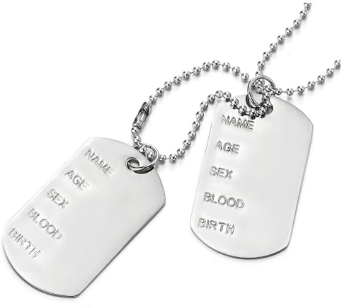 COOLSTEELANDBEYOND Klassischer Zwei Stücke Herren Militär Armee Dog Tag Anhänger Halskette mit 68cm Kugelkette