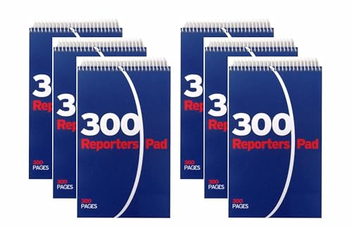 AbbeyShake spiral reporter’s notepad wirebound notebook 210x124mm (Pack of 6 Pads, 300 pages)