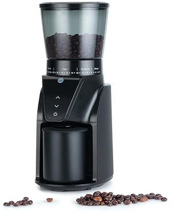 Wilfa BALANCE Elektrische Kaffeemühle I 31 Mahlstufen I Kegelmahlwerk I 275g Bohnenbehälter I Mit Timer I Antistatischer Kaffeebehälter I Einfache Reinigung (schwarz)