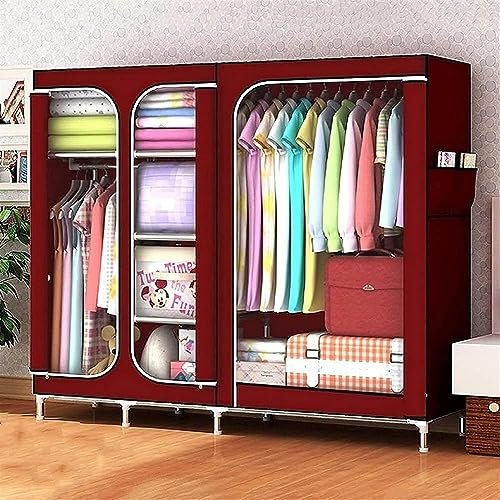 EsEntL Tragbarer Kleiderschrank aus Stoff, Kleiderschrank, Schlafzimmer, Zuhause, einfacher Ochsenstoff, Stoff, Stahlrahmen, Stahlrohr, kräftig, verstärkt, einzeln, vollständig geschlossen, mit Rei