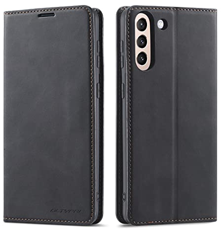 QLTYPRI Fodral för Samsung Galaxy S24, premium tunt läderfodral mobiltelefonfodral med kortfack stativ flip skyddsfodral kompatibelt med Samsung Galaxy S24 – svart