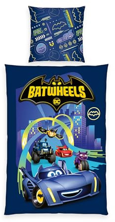 Herding Parure de Lit Batwheels, Taie d'oreiller 80 x 80 cm avec motif réversible, housse de couette 135 x 200 cm, Avec fermeture éclair, 100% coton/renforcé