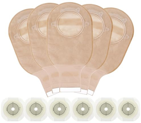 21 Stück Kolostomiebeutel, Stomabeutel, zweiteiliger entleerbarer Stomabeutel mit zugeschnittenem Flansch für Ileostomie-Stoma-Pflege, inklusive 15 Stomabeuteln und 6 Hautbarrieren