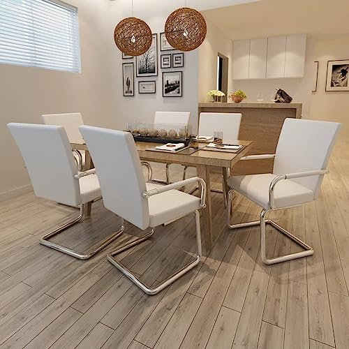 THOYTOUI Freischwinger 6 STK. Küchenstühle Essstühle Arbeitsstuhl Gaming-Stuhl Geeignet für Küche Bar Atelier Aufenthaltsraum Weiß Kunstleder