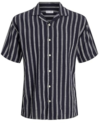 JACK & JONES JJEENZO Stripe Resort - Maglietta SS SN, Sky Captain, M