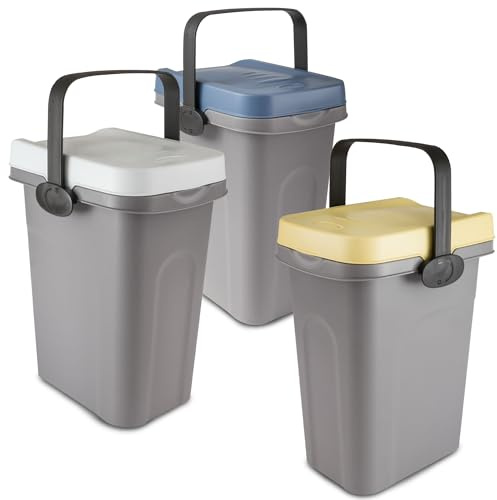 3x7L Windeleimer Geruchsdicht Blau Gelb Weiß Biomülleimer Küche Bio Eimer