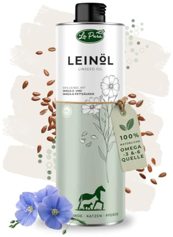 LaPura Olio di lino per cani, gatti e cavalli, spremuto a freddo, olio Barf, 1 l