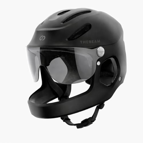 THE BEAM Virgo Casco Integral – Casco de Protección Completa para Bicicletas Eléctricas, Patinetes y Movilidad Urbana, Ligero, Visera Integrada, Luz de Frenado Inteligente, Unisex (Negro/Mediano)